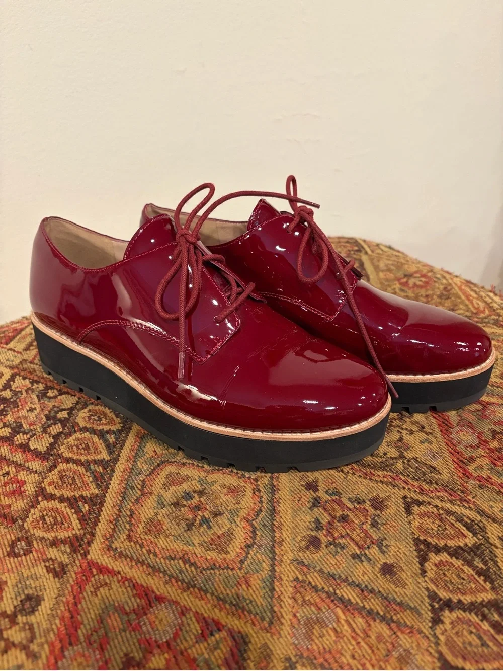 Eileen Fisher Eddy Red Platform Derby Oxford Lace-Up Shoes Size 7.5